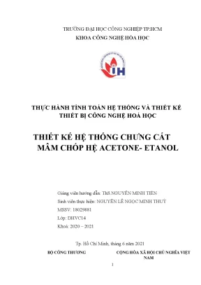 Thực hành tính toán hệ thống và thiết kế thiết bị công nghệ hoá học thiết kế hệ thống chưng cất mâm chóp hệ acetone etanol