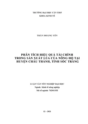 Phân tích hiệu quả tài chính trong sản xuất lúa của nông hộ tại huyện châu thành tỉnh sóc trăng