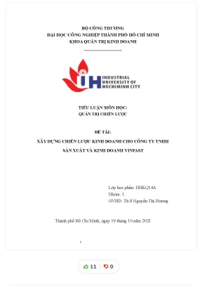 Tiểu luận tiểu luận môn học quản trị chiến lược đề tài xây dựng chiến lược kinh doanh cho công ty tnhh sản xuất và kinh doanh vinfast