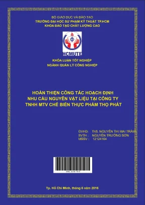 Đồ án hcmute hoàn thiện công tác hoạch định nhu cầu nguyên vật liệu tại công ty tnhh mtv chế biến thực phẩm thọ phát
