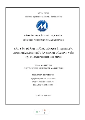 Tiểu luận các yếu tố ảnh hưởng đến quyết định lựa chọn nhà hàng thức ăn nhanh của sinh viên tại thành phố hồ chí minh