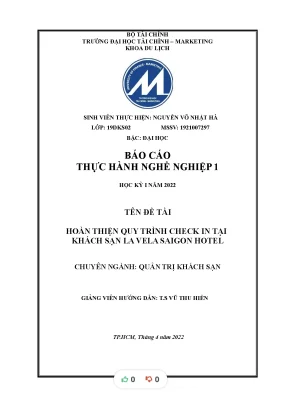 Tiểu luận báo cáo thực hành nghề nghiệp 1 hoàn thiện quy trình check in tại khách sạn la vela saigon hotel