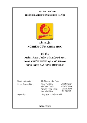 Tiểu luận phân tích s mòn c a l p b ự ủ ớ ề m t lòng khuôn thông qua mô ặ phỏng công nghệ d p nóng thép silic