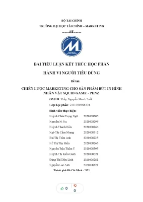 Tiểu luận hành vi người tiêu dùng đề tài chiến lược marketing cho sản phẩm bút in hình nhân vật squid game penz