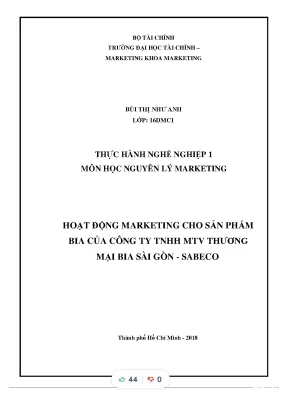 Tiểu luận hoạt động marketing cho sản phẩm bia c a công ty tnhh mtv ủ thương mại bia sài gòn sabeco