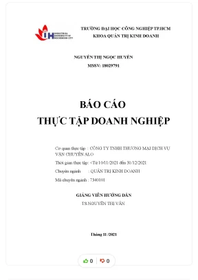 Tiểu luận báo cáo thực tập doanh nghiệp cơ quan thực tập công ty tnhh thương mại dịch vụ vận chuyển alo
