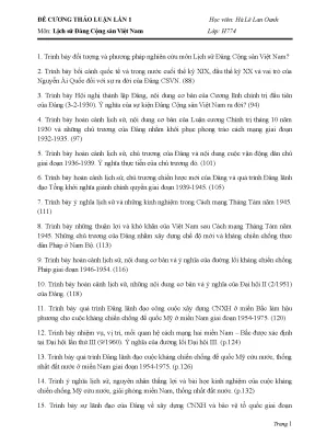 Tiểu luận trình bày đối tượng và phương pháp nghiên cứu môn lịch sử đảng cộng sản việt nam trình bày bối cảnh quốc tế và trong nước cuối thế kỷ xix đầu thế kỷ xxn