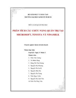 Tiểu luận phân tích các chức năng quản trị tại microsoft toyota và vinamilk