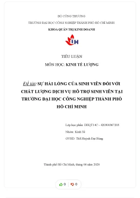 Tiểu luận sự hài lòng của sinh viên đối với chất lượng dịch vụ hỗ trợ sinh viên tại trường đại học công nghiệp thành phố hồ chí minh