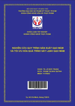Đồ án hcmute nghiên cứu quy trình sản xuất gạo mầm và tối ưu hóa quá trình sấy lạnh gạo mầm