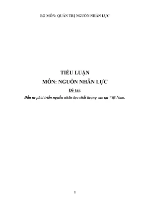 Tiểu luận tiểu luận môn nguồn nhân lực đề tài đầu tư phát triển nguồn nhân lực chất lượng cao tại việt nam
