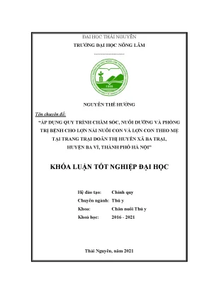 Tiểu luận áp dụng quy trình chăm sóc nuôi dưỡng và phòng trị bệnh cho lợn nái nuôi con và lợn con theo mẹ tại trang trại doãn thị huyền xã ba trại huyện ba vì thành phố hà nội