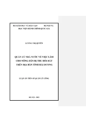 Quản lý nhà nước về việc làm cho nông dân bị thu hồi đất trên địa bàn tỉnh hải dương