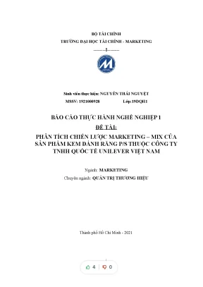 Tiểu luận phân tích chiến lược marketing mix của sản phẩm kem đánh răng ps thuộc công ty tnhh quốc tế unilever việt nam