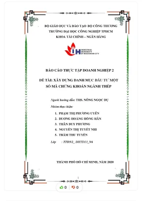 Tiểu luận đề tài xây dựng danh mục đầu tư một số mã ch ng khoán ngành thép