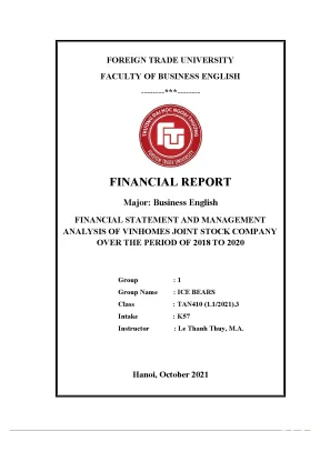 Tiểu luận financial statement and management analysis of vinhomes joint stock company over the period of 2018 to 2020
