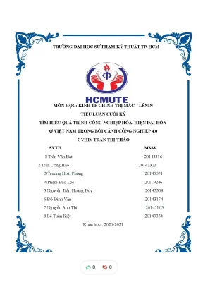 Tiểu luận tìm hiểu quá trình công nghiệp hóa hiện đại hóa ở việt nam trong bối cảnh công nghiệp 4 0
