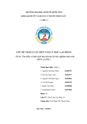 Tiểu luận thảo luận môn tâm lý học lao động đề tài tìm hiểu về tính cách dựa trên hai bộ trắc nghiệm tính cách mbti và disc