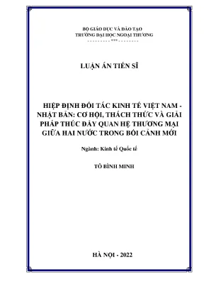 Hiệp định đối tác kinh tế việt nam nhật bản cơ hội thách thức và giải pháp thúc đẩy quan hệ thương mại hàng hoá giữa hai nước trong bối cảnh mới