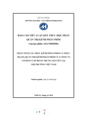 Tiểu luận phân tích trúc kênh phân cấu phối và thực trạng quản trị phối của kênh phân công ty cổ phần tập đoàn tại trung nguyên thị trường việt nam
