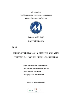 Tiểu luận đồ án môn học lập trình java đề tài chương trình quản lý điểm thi sinh viên trường đại học tài chính marketing