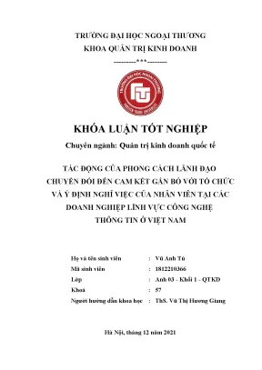 Tiểu luận tác động của phong cách lãnh đạo chuyển đổi đến cam kết gắn bó với tổ chức và ý định nghỉ việc của nhân viên tại các doanh nghiệp lĩnh vực công nghệ thông tin ở việt nam