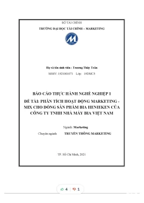 Tiểu luận phân tích hoạt động marketing mix s n ph m bia henieken ả ẩ của công ty tnhh nhà máy bia việt nam