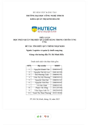 Tiểu luận tiểu luận quản trị hiệu quả kho hàng trong chuỗi cung ứng đề tài tìm hiểu quy trình nhập kho