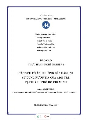 Tiểu luận báo cáo thực hành nghề nghiệp 2 các yếu tố ảnh hưởng đến hành vi sử dụng rượu bia của giới trẻ tại thành phố hồ chí minh