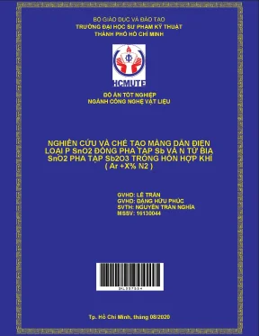 Đồ án hcmute nghiên cứu và chế tạo màng dẫn điện loại p sno2 đồng pha tạp sb và n từ bia sno2 pha tạp sb2o3 trong hỗn hợp khí ar x n2