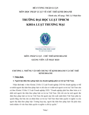 Tiểu luận môn pháp luật chủ thể kinh doanh chương 1 những vấn đề chung về kinh doanh và chủ thể kinh doanh