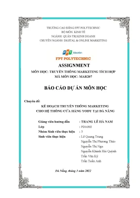 Tiểu luận báo cáo dự án môn học chuyên đề kế hoạch truyền thông marketing cho hệ thống cửa hàng yody tại đà nẵng