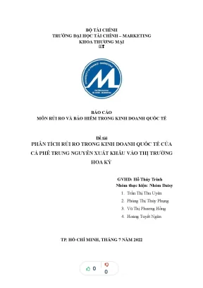 Tiểu luận môn rủi ro và bảo hiểm trong kinh doanh quốc tế đề tài phân tích rủi ro trong kinh doanh quốc tế của cà phê trung nguyên xuất khẩu vào thị trường hoa kỳ