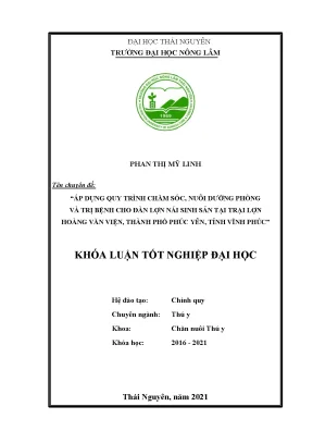 Tiểu luận áp dụng quy trình chăm sóc nuôi dưỡng và phòng trị bệnh cho đàn lợn nái sinh sản tại trại lợn hoàng văn viện thành phố phúc yên tỉnh vĩnh phúc