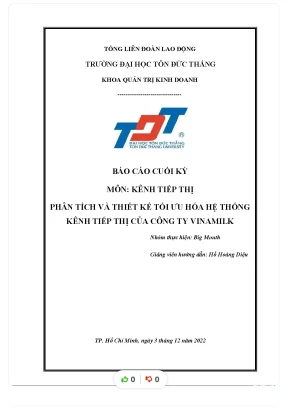 Báo cáo cuối kỳ môn kênh tiếp thị phân tích và thiết kế tối ưu hóa hệ thống kênh tiếp thị của công ty vinamilk