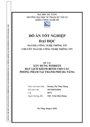 Đồ án tốt nghiệp xây dựng website đặt lịch khám bệnh cho các phòng khám tại thành phố đà nẵng