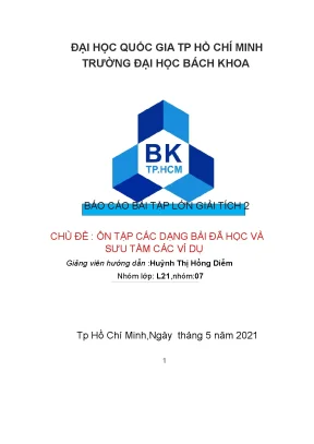 Tiểu luận báo cáo bài tập lớn giải tích 2 chủ đề ôn tập các dạng bài đã học và sưu tầm các ví dụ