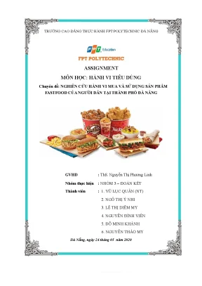 Tiểu luận chuyên đề nghiên cứu hành vi mua và sử dụng sản phẩm fastfood của người dân tại thành phố đà nẵng