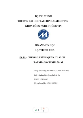 Tiểu luận đồ án môn học lập trình java đề tài chương trình quản lý sách tại nhà sách nhã nam