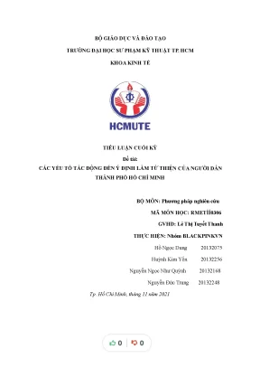 Tiểu luận nghiên cu các yu tố tác động đn ý định làm từ thiện của người dân thành phố h chí minh