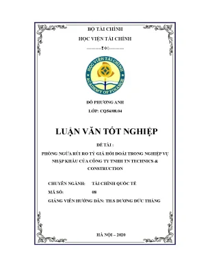 Tiểu luận phòng ngừa rủi ro tỷ giá hối đoái trong nghiệp vụ nhập khẩu của công ty tnhh tn technics construction