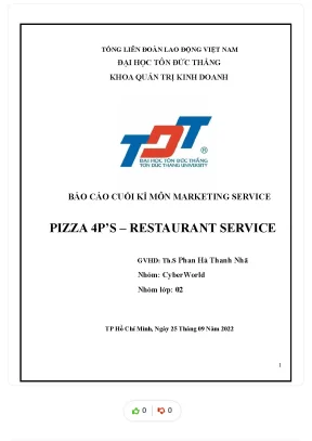 Tiểu luận báo keting ser cáo cuối kì môn mar vice pizza 4ps restaurant service