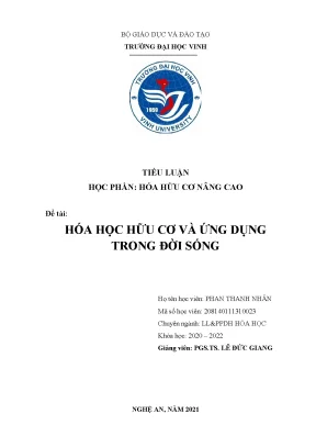 Tiểu luận tiểu luận học phần hóa hữu cơ nâng cao đề tài hóa học hữu cơ và ứng dụng trong đời sống