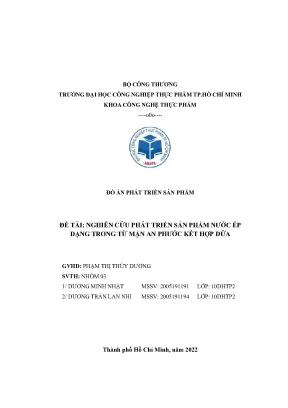 Đề tài nghiên cứu phát triển sản phẩm nước ép dạng trong từ mận an phước kết