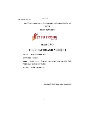 Báo cáo thực tập doanh nghiệp 1 đơn vị thực tập công ty cp dv vt sửa chữa ôtô việt nam garage a trinh