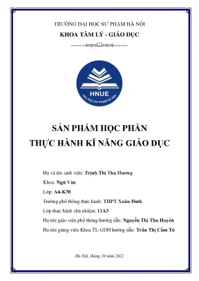 Sản phẩm học phần thực hành kĩ năng giáo dục kỹ năng chủ nhiệm lớp kỹ năng tổ chức hoạt động trải nghiệm sáng tạo