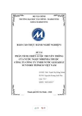 Tiểu luận phân tích chiến lược truyền thông của nước ngọt mirinda thuộc công ty công ty tnhh nước giải khát suntory pepsico việt nam