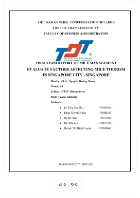 Evaluate factors affecting mice tourism in singapore city singapore