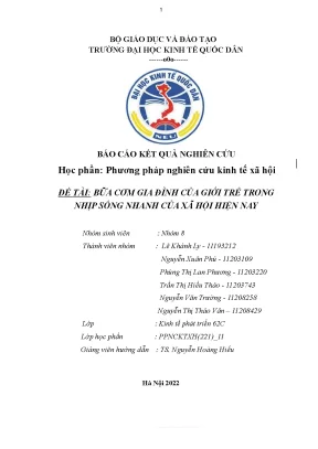 Tiểu luận đề tài bữa cơm gia đình của giới trẻ trong nhịp sống nhanh của xã hội hiện nay