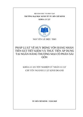 Tiểu luận pháp luật về huy động vốn bằng nhận tiền gửi tiết kiệm và thực tiễn áp dụng tại ngân hàng thương mại cổ phần sài gòn
